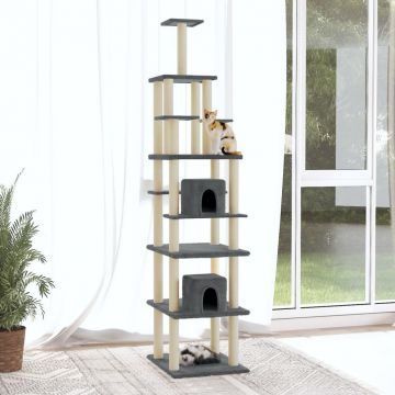 vidaXL Ansamblu pisici cu stâlpi din funie de sisal gri închis 216 cm