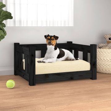 vidaXL Pat pentru câini, negru, 55,5x45,5x28 cm, lemn masiv de pin