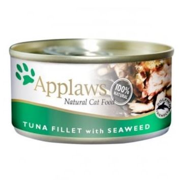 APPLAWS, File Ton și Alge Marine, conservă hrană umedă pisici, (în supă), 70g