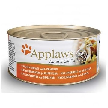 APPLAWS, Piept Pui și Dovlecel, conservă hrană umedă pisici, (în supă), 156g