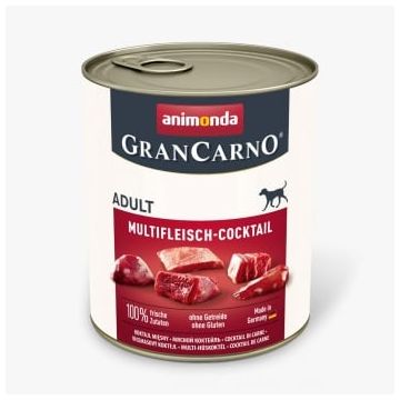 GRANCARNO Cocktail Carne, S-XL, Vită, Pui și Inimi de Curcan, conservă hrană umedă fără cereale câini, (în aspic), 800g