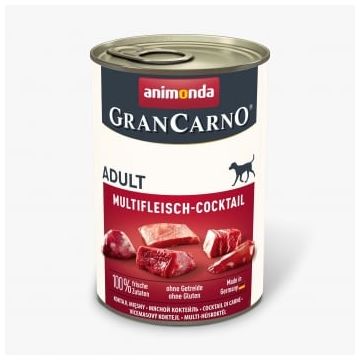 GRANCARNO Cocktail Carne, XS-M, Vită, Pui și Inimi de Curcan, conservă hrană umedă fără cereale câini, (în aspic), 400g