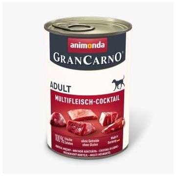 GRANCARNO Cocktail Carne, XS-M, Vită, Pui și Inimi de Curcan, conservă hrană umedă fără cereale câini, (în aspic), 400g