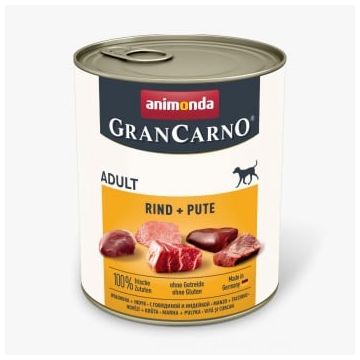 GRANCARNO, S-XL, Vită și Curcan, conservă hrană umedă fără cereale câini, (în aspic), 800g