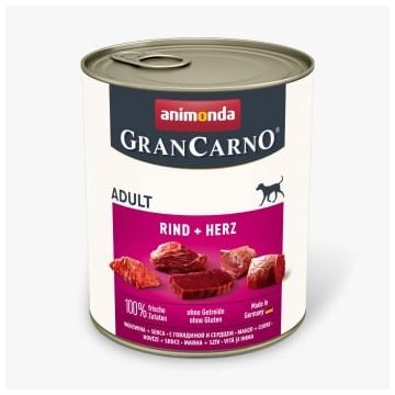 GRANCARNO, S-XL, Vită și Inimă, conservă hrană umedă fără cereale câini, (în aspic), 800g
