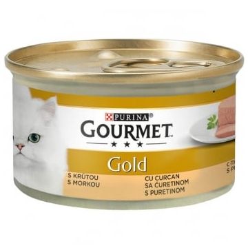 PURINA Gourmet Gold Mousse, Curcan, conservă hrană umedă pisici, (pate), 85g