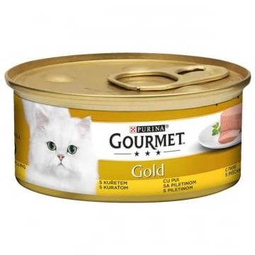 PURINA Gourmet Gold Mousse, Pui, conservă hrană umedă pisici, (pate), 85g