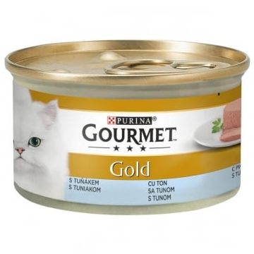 PURINA Gourmet Gold Mousse, Ton, conservă hrană umedă pisici, (pate), 85g
