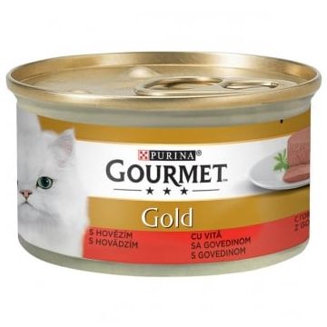 PURINA Gourmet Gold Mousse, Vită, conservă hrană umedă pisici, (pate), 85g