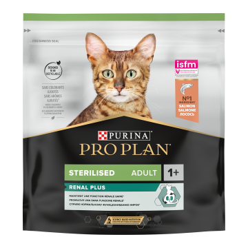 PURINA Pro Plan Sterilised OptiRenal, Somon, hrană uscată pisici sterilizate, 400g