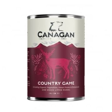 CANAGAN Country Game, XS-XL, Vânat, conservă hrană umedă fără cereale câini junior & adult, (în supă), 400g