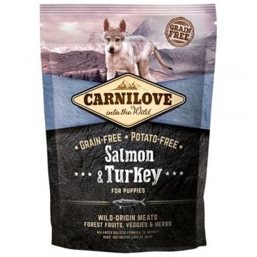 CARNILOVE Junior S-XL, Somon și Curcan, hrană uscată fără cereale câini junior, 1.5kg