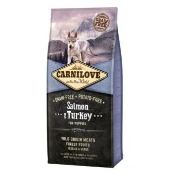 CARNILOVE Junior S-XL, Somon și Curcan, hrană uscată fără cereale câini junior, 12kg