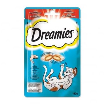 DREAMIES, recompense pisici, pernuțe umplute cu somon, 60g