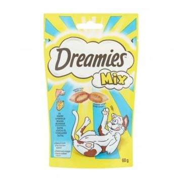 DREAMIES, recompense pisici, pernuțe umplute cu somon și brânză, 60g