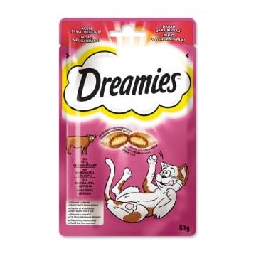 DREAMIES, recompense pisici, pernuțe umplute cu vită, 60g