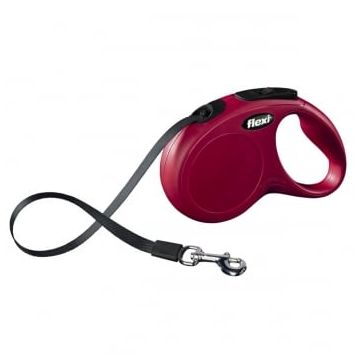 FLEXI Classic S Cord, lesă retractabilă câini, 15kg, bandă, 5m, roșu