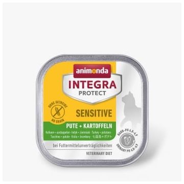 INTEGRA PROTECT Sensitive, Curcan și Cartofi, dietă veterinară, tăviță hrană umedă fără cereale pisici, alergii, sistem digestiv, (în aspic), 100g