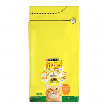 PURINA Friskies Adult Indoor, Pui cu Legume, hrană uscată pisici de interior, 1.5kg