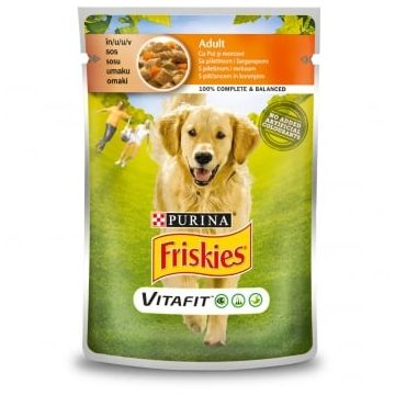 PURINA Friskies Adult, Pui cu Morcov, plic hrană umedă câini, (în sos), 100g