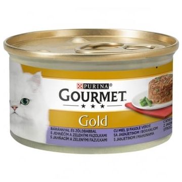 PURINA Gourmet Gold Savoury Cake, Miel cu Fasole verde, conservă hrană umedă pisici, (bucăți de carne), 85g