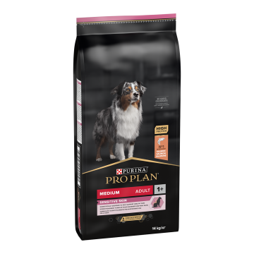 PURINA Pro Plan Sensitive Skin Adult M, Somon, hrană uscată câini, piele și blană, 14kg