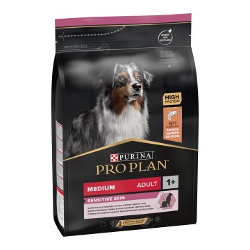 PURINA Pro Plan Sensitive Skin Adult M, Somon, hrană uscată câini, piele și blană, 3kg