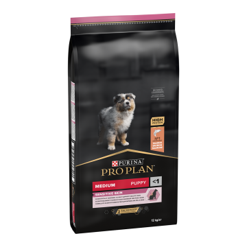 PURINA Pro Plan Sensitive Skin Puppy M, Somon, hrană uscată câini junior, piele și blană, 12kg