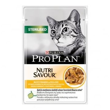 PURINA Pro Plan Sterilised Nutrisavour, Pui, plic hrană umedă pisici sterilizate, (în sos), 85g