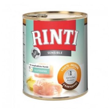 RINTI Sensible, XS-XL, Pui și Cartofi, conservă hrană umedă monoproteică fără cereale câini, (în suc propriu), 800g