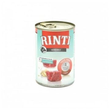 RINTI Sensible, XS-XL, Vită și Orez, conservă hrană umedă monoproteică câini, alergii, (în suc propriu), 400g