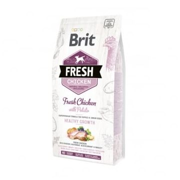 BRIT Fresh Healthy Growth Puppy & Junior S-XL, Pui cu Cartof, hrană uscată conținut redus cereale câini junior, 2.5kg