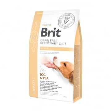 BRIT GF Veterinary Diet Hepatic, Ou și Mazăre, dietă veterinară câini, hrană uscată fără cereale, afecțiuni hepatice, 2kg