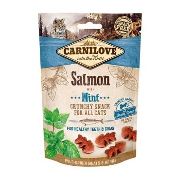 CARNILOVE Crunchy Snack, Somon cu Mentă, recompense funcţionale fără cereale pisici, sensibilităţi dentare, 50g