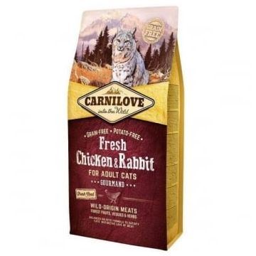 CARNILOVE Fresh Gourmand, Pui și Iepure, hrană uscată fără cereale pisici, apetit capricios, 2kg