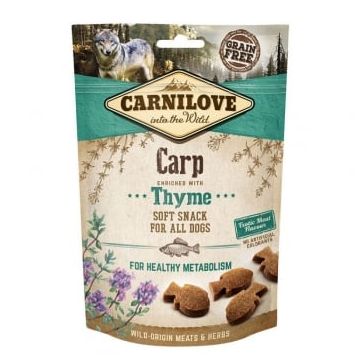 CARNILOVE Semi Moist Snack, Crap cu Cimbru, recompense funcționale fără cereale câini, suport metabolic, 200g