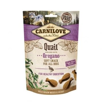 CARNILOVE Semi Moist Snack, Prepeliță cu Oregano, recompense funcționale fără cereale câini, sensibilități digestive, 200g