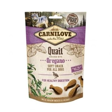 CARNILOVE Semi Moist Snack, Prepeliță cu Oregano, recompense funcționale fără cereale câini, sensibilități digestive, 200g