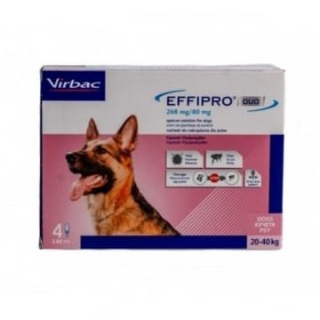 EFFIPRO Duo SD, deparazitare externă câini, pipetă repelentă, M-L(20 - 40kg), 4buc