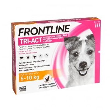 FRONTLINE Tri-Act, spot-on, soluție antiparazitară, câini 5-10kg, 3 pipete