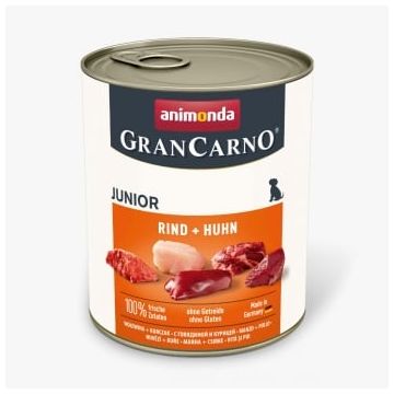 GRANCARNO, XS-M, Vită și Pui, conservă hrană umedă fără cereale câini junior, (în aspic), 800g