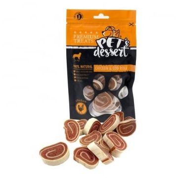 Recompense Pet's Dessert, Pentru Caini, Chicken & Cod Roll, 80 g