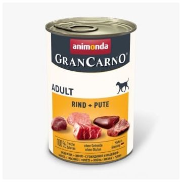 GRANCARNO, XS-M, Vită și Curcan, conservă hrană umedă fără cereale câini, (în aspic), 400g