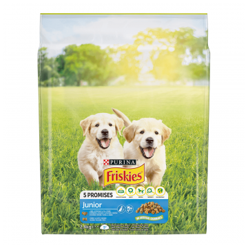 PURINA Friskies Junior, Pui cu Legume, hrană uscată câini junior, 2.4kg