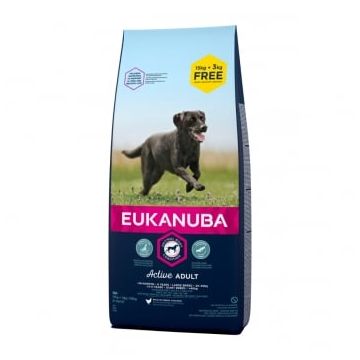 EUKANUBA Basic Active Adult L-XL, Pui, hrană uscată câini, 15kg+3kg GRATUIT