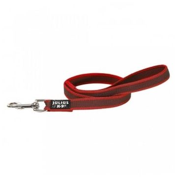 JULIUS-K9 Color & Gray, lesă antiderapantă cu mâner câini, 50kg, textil, bandă, 20mm x 1.2m, roșu