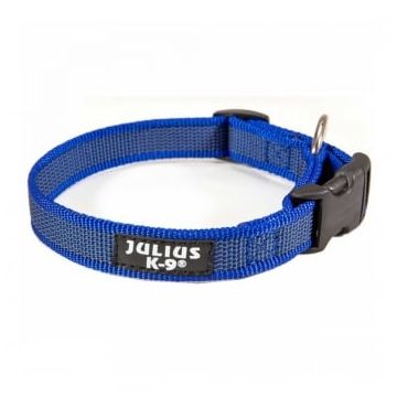 JULIUS-K9 Color & Gray, zgardă ajustabilă cu mâner câini, nylon, 20mm x 27-42cm, albastru cu gri