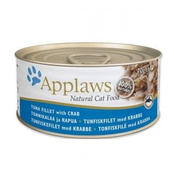 APPLAWS, File Ton și Crab, conservă hrană umedă pentru pisici, (în supă), 70g