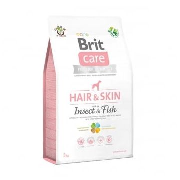 BRIT Care Hair&Skin Adult S-XL, Insecte și Pește, hrană uscată fără cereale câini, piele și blană, 3kg