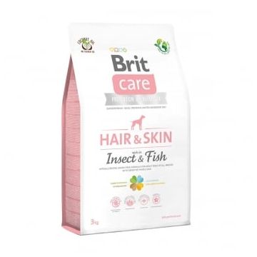 BRIT Care Hair&Skin Adult S-XL, Insecte și Pește, hrană uscată fără cereale câini, piele și blană, 3kg